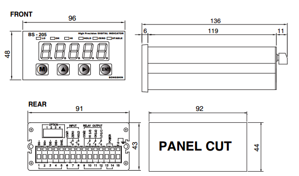 BS-205顯示儀表尺寸圖 BS-205顯示儀表尺寸圖