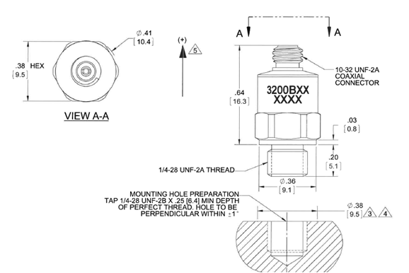 3200B3M加速度傳感器尺寸圖 3200B3M加速度傳感器尺寸圖