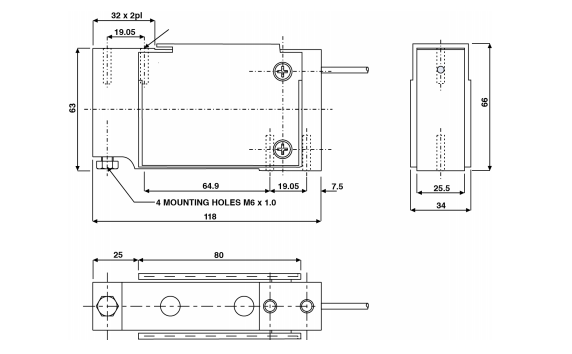 特迪亞1010-7Kg稱重傳感器尺寸圖 特迪亞1010-7Kg稱重傳感器尺寸圖